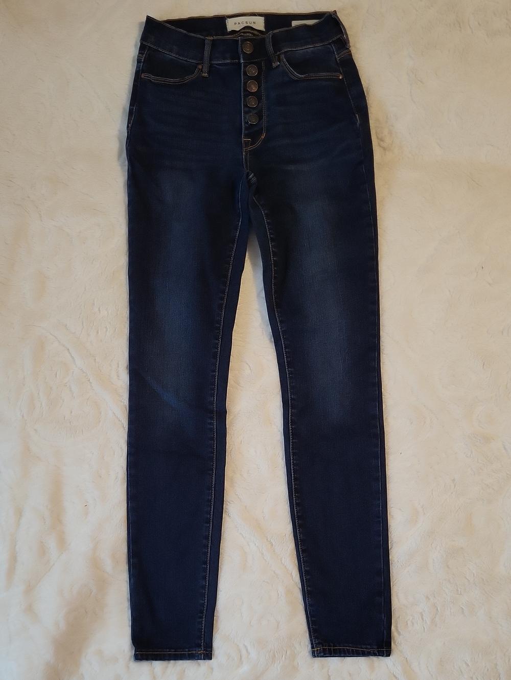 PacSun Dark Blue High-Rise Skinny Jeans with Awesome Exposed Button-Fly